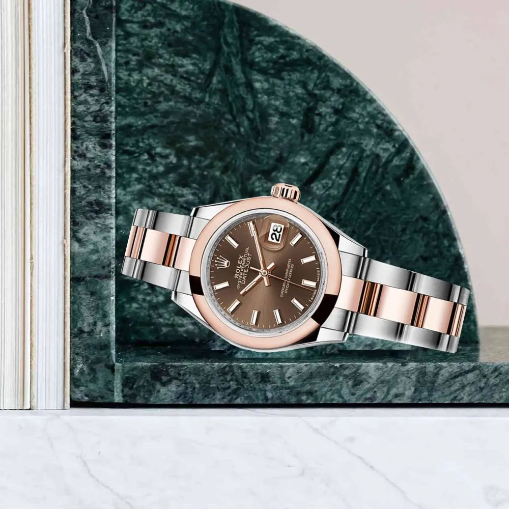 Rolex Lady-Datejust 28mm - Ref: 279161-0018 - Chocolate Stick Dial, Two Tone Stainless Steel & 18K Rose Gold Oyster Bracelet Women's Watch