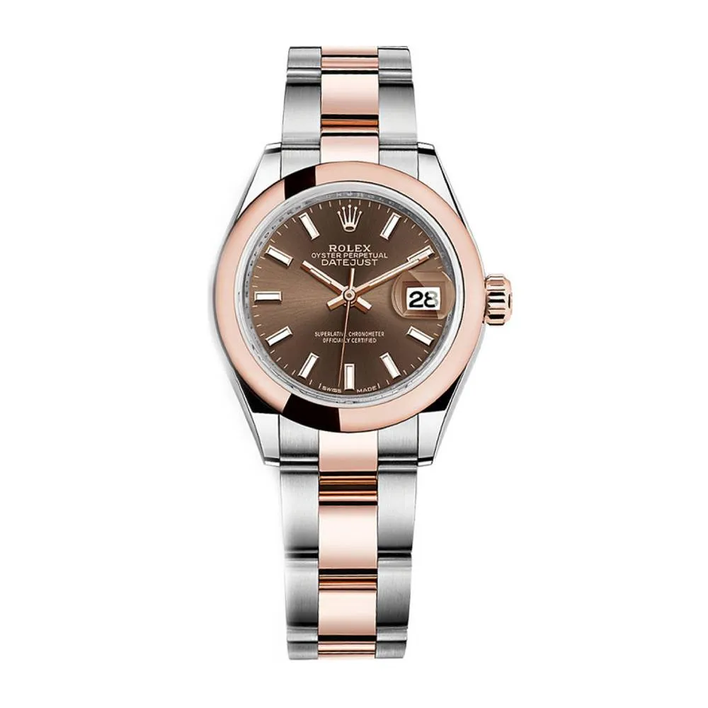 Rolex Lady-Datejust 28mm - Ref: 279161-0018 - Chocolate Stick Dial, Two Tone Stainless Steel & 18K Rose Gold Oyster Bracelet Women's Watch