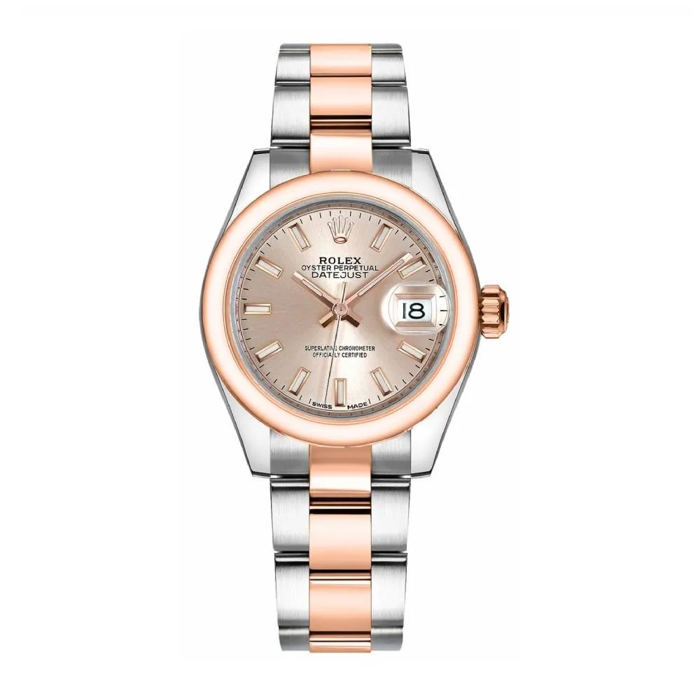 Rolex Lady-Datejust 28mm - Ref: 279161-0024 - Rose Stick Dial, Two Tone Stainless Steel & 18K Rose Gold Oyster Bracelet Women's Watch