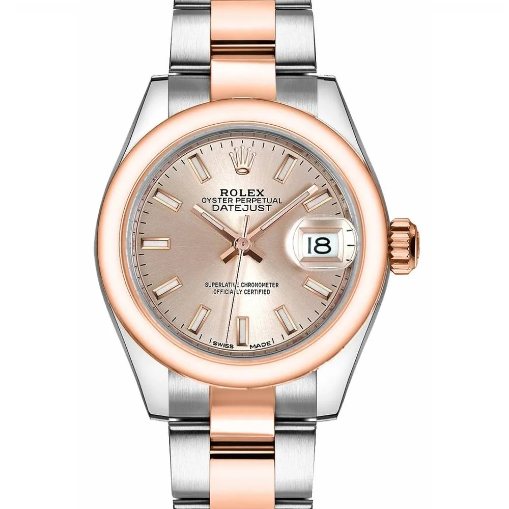 Rolex Lady-Datejust 28mm - Ref: 279161-0024 - Rose Stick Dial, Two Tone Stainless Steel & 18K Rose Gold Oyster Bracelet Women's Watch