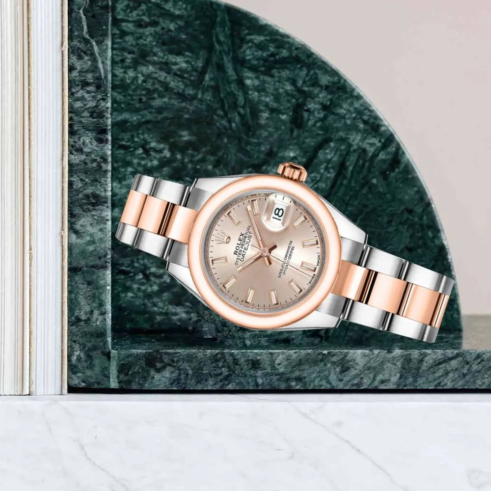 Rolex Lady-Datejust 28mm - Ref: 279161-0024 - Rose Stick Dial, Two Tone Stainless Steel & 18K Rose Gold Oyster Bracelet Women's Watch