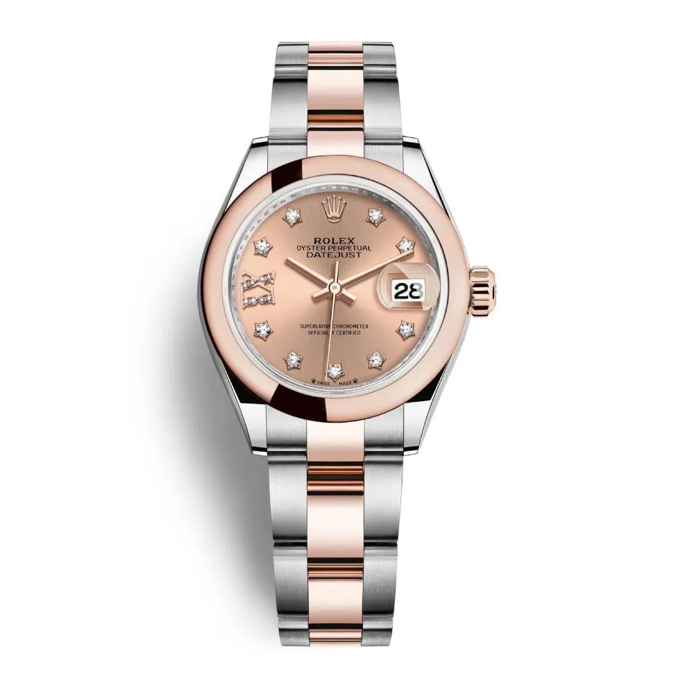 Rolex Lady-Datejust 28mm - Ref: 279161-0028 - Rose Diamond Dial, Two Tone Stainless Steel & 18K Rose Gold Oyster Bracelet Women's Watch