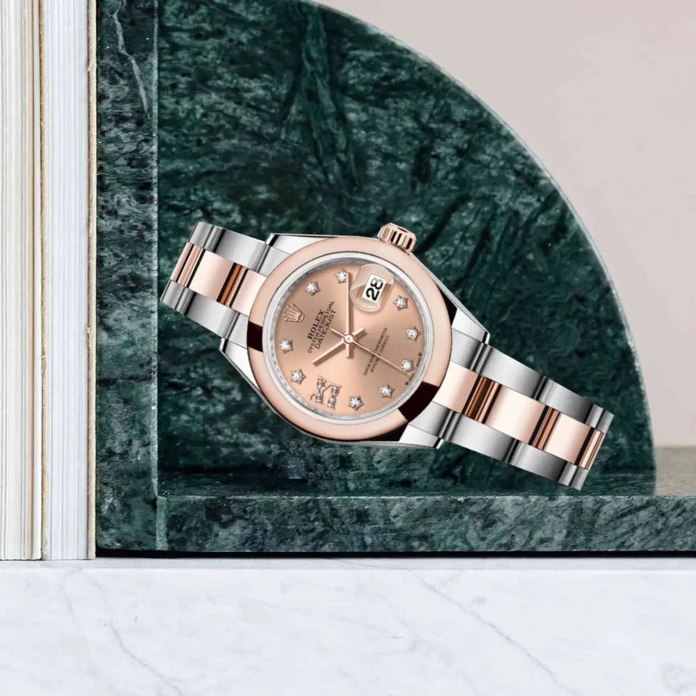 Rolex Lady-Datejust 28mm - Ref: 279161-0028 - Rose Diamond Dial, Two Tone Stainless Steel & 18K Rose Gold Oyster Bracelet Women's Watch
