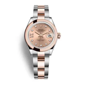 Rolex Lady-Datejust 28mm - Ref: 279161-0028 - Rose Diamond Dial, Two Tone Stainless Steel & 18K Rose Gold Oyster Bracelet Women's Watch