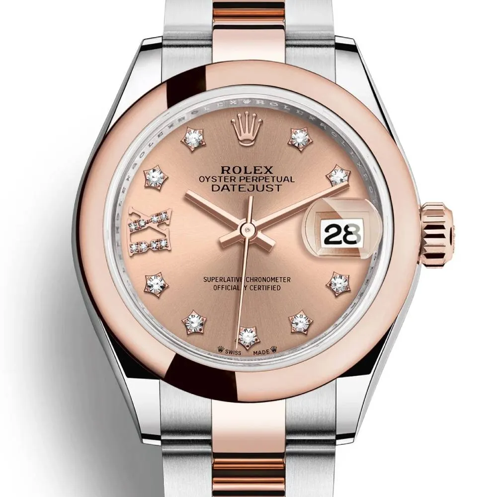 Rolex Lady-Datejust 28mm - Ref: 279161-0028 - Rose Diamond Dial, Two Tone Stainless Steel & 18K Rose Gold Oyster Bracelet Women's Watch