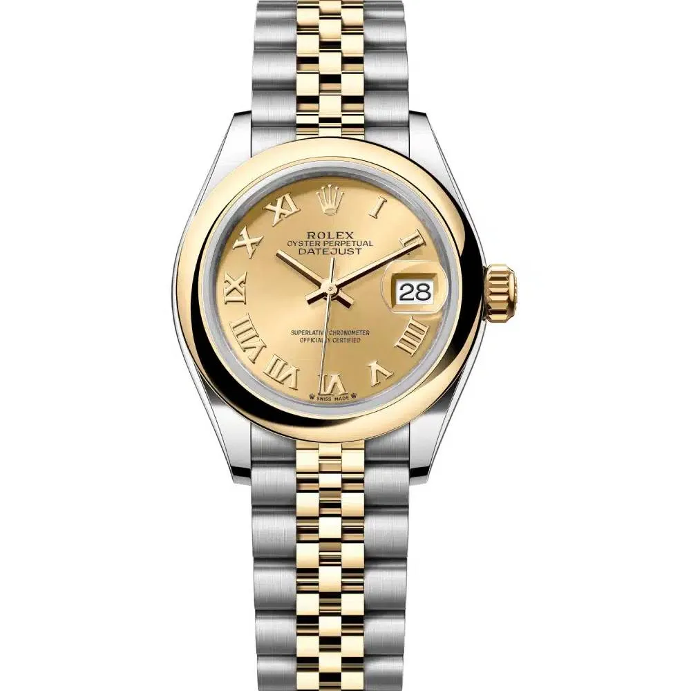 Rolex Lady-Datejust 28mm - Ref: 279163-0009 - Champagne Roman Dial, Two Tone Stainless Steel & 18K Yellow Gold Jubilee Bracelet Women's Watch