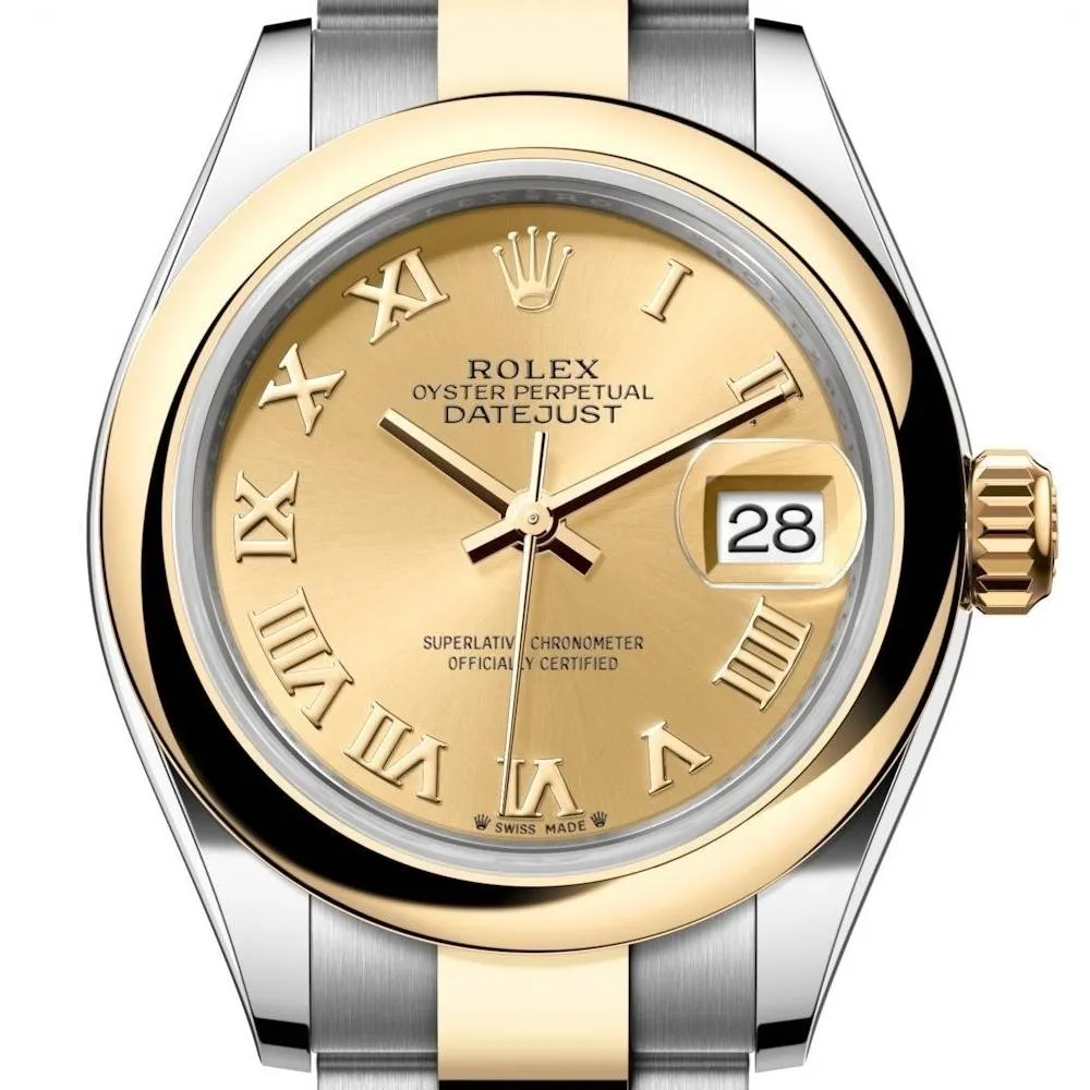 Rolex Lady-Datejust 28mm - Ref: 279163-0010 - Champagne Roman Dial, Two Tone Stainless Steel & 18K Yellow Gold Oyster Bracelet Women's Watch