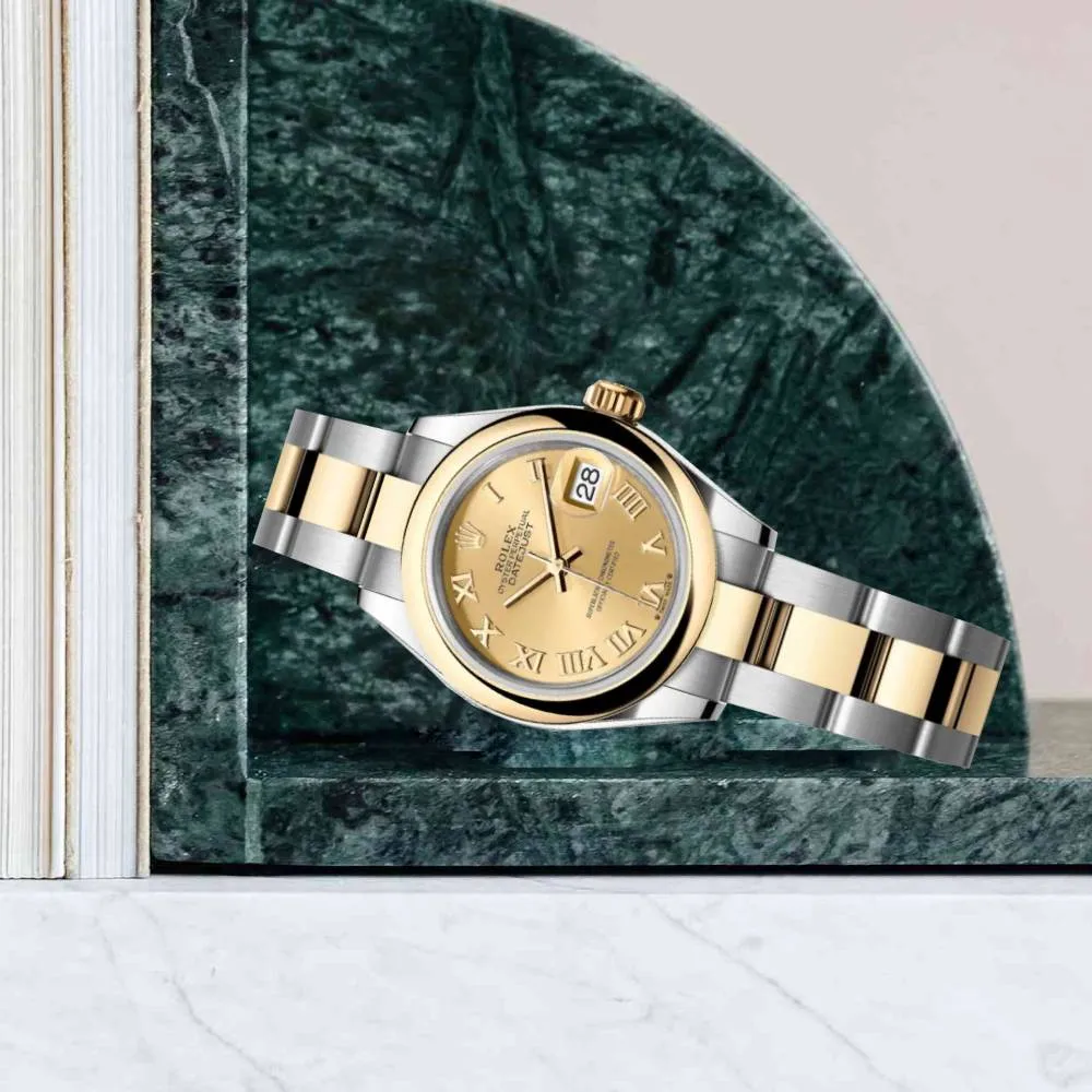 Rolex Lady-Datejust 28mm - Ref: 279163-0010 - Champagne Roman Dial, Two Tone Stainless Steel & 18K Yellow Gold Oyster Bracelet Women's Watch