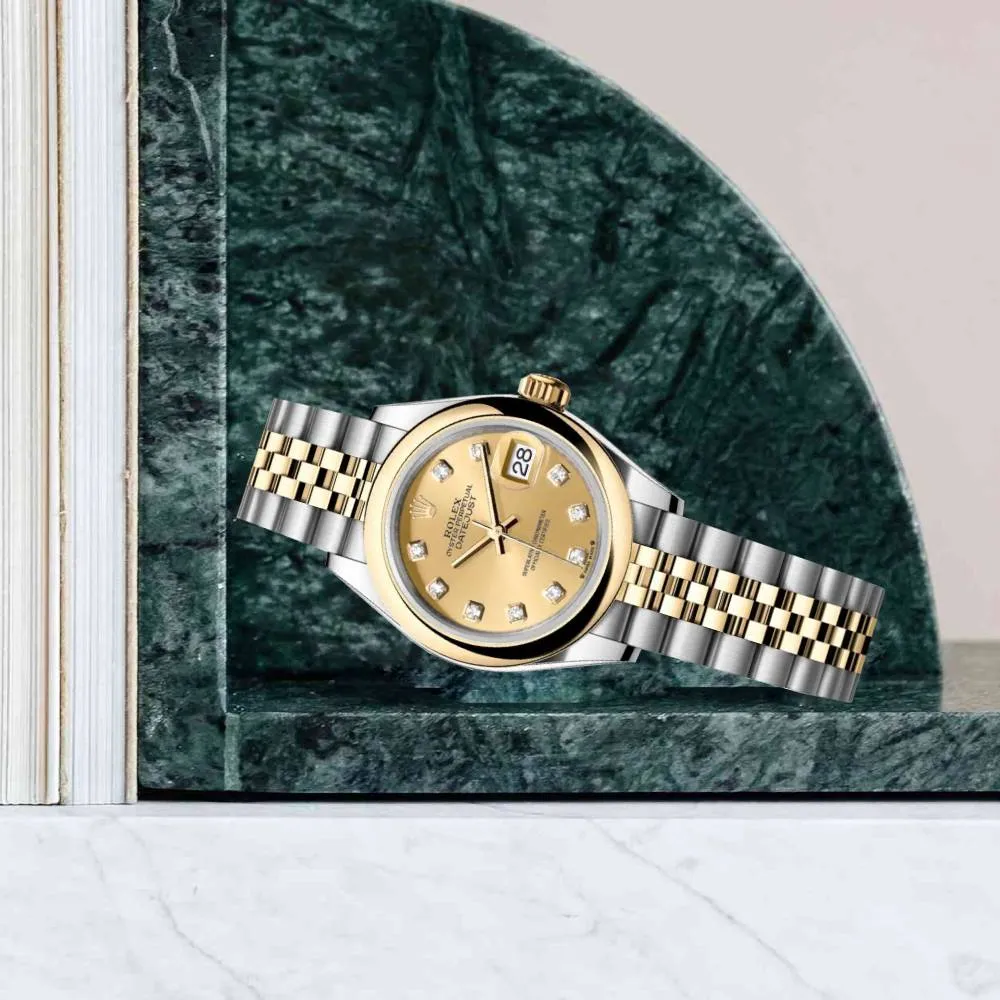Rolex Lady-Datejust 28mm - Ref: 279163-0011 - Champagne Diamond Dial, Two Tone Stainless Steel & 18K Yellow Gold Jubilee Bracelet Women's Watch
