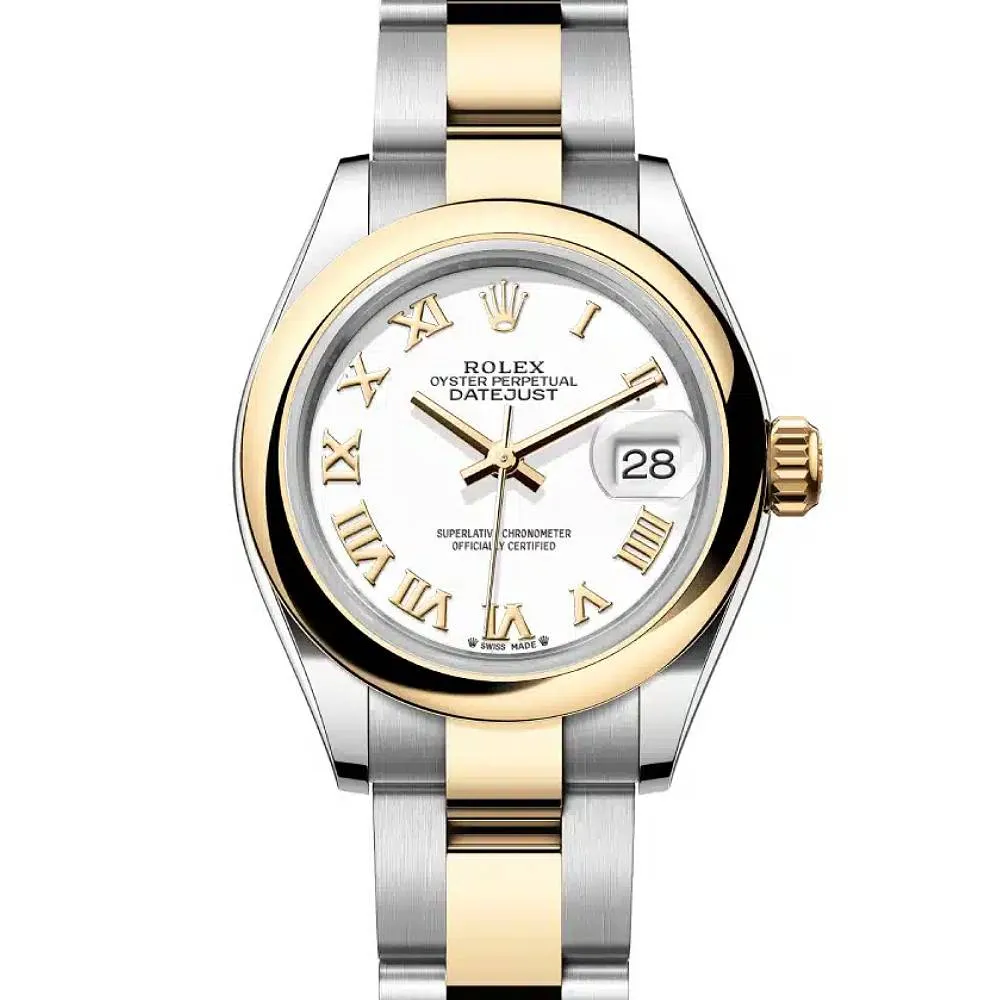 Rolex Lady-Datejust 28mm - Ref: 279163-0024 - White Roman Dial, Two Tone Stainless Steel & 18K Yellow Gold Oyster Bracelet Women's Watch