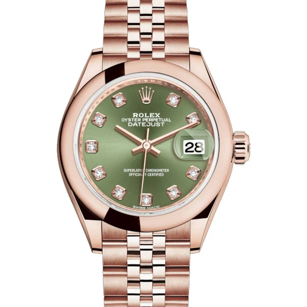 Rolex Lady Datejust 28mm - Ref: 279165-0012 - Green Dial, 18K Rose Gold Jubilee Bracelet Women's Watch