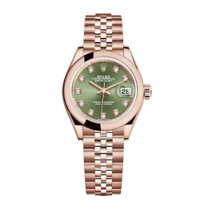 Rolex Lady Datejust 28mm - Ref: 279165-0012 - Green Dial, 18K Rose Gold Jubilee Bracelet Women's Watch