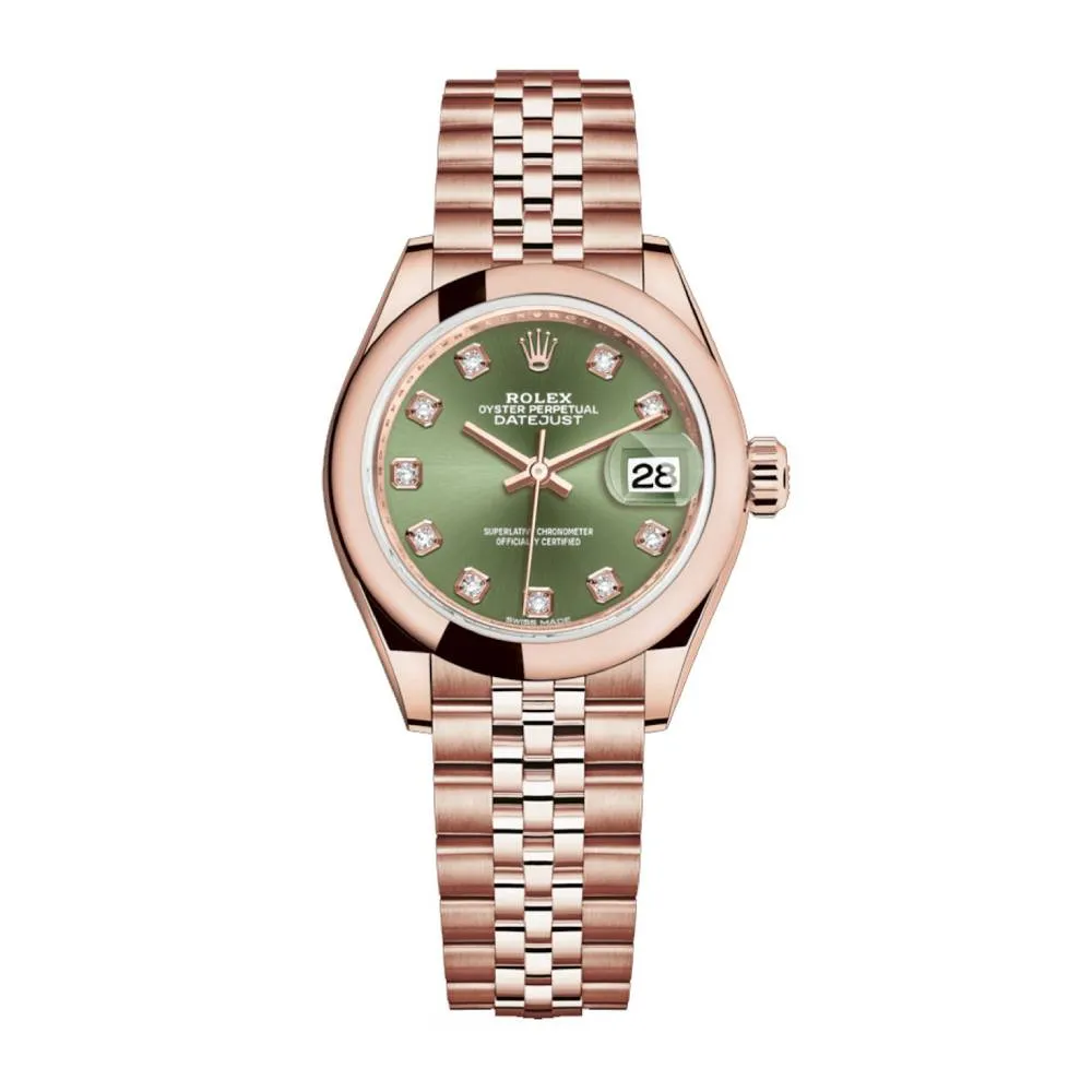 Rolex Lady Datejust 28mm - Ref: 279165-0012 - Green Dial, 18K Rose Gold Jubilee Bracelet Women's Watch