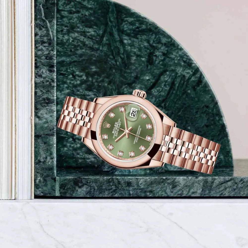 Rolex Lady Datejust 28mm - Ref: 279165-0012 - Green Dial, 18K Rose Gold Jubilee Bracelet Women's Watch