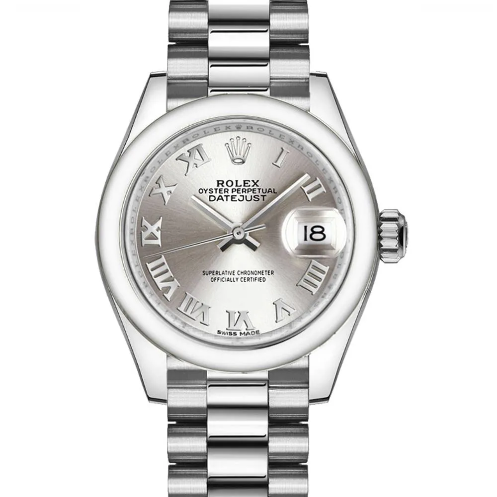 Rolex Lady-Datejust 28mm - Ref: 279166-0007 - Silver Roman Dial, Platinum Presidential Bracelet Women's Watch