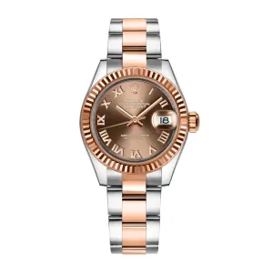 Rolex Lady-Datejust 28mm - Ref: 279171-0010 - Chocolate Roman Dial, Two Tone Stainless Steel & 18K Rose Gold Oyster Bracelet Women's Watch