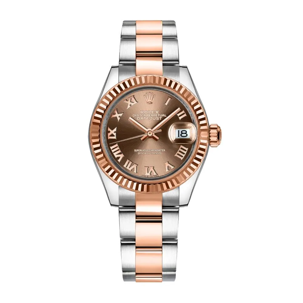 Rolex Lady-Datejust 28mm - Ref: 279171-0010 - Chocolate Roman Dial, Two Tone Stainless Steel & 18K Rose Gold Oyster Bracelet Women's Watch
