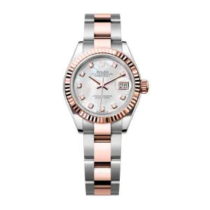 Rolex Lady-Datejust 28mm - Ref: 279171-0014 - White Mother of Pearl Diamond Dial, Two Tone Stainless Steel & 18K Rose Gold Oyster Bracelet Women's Watch