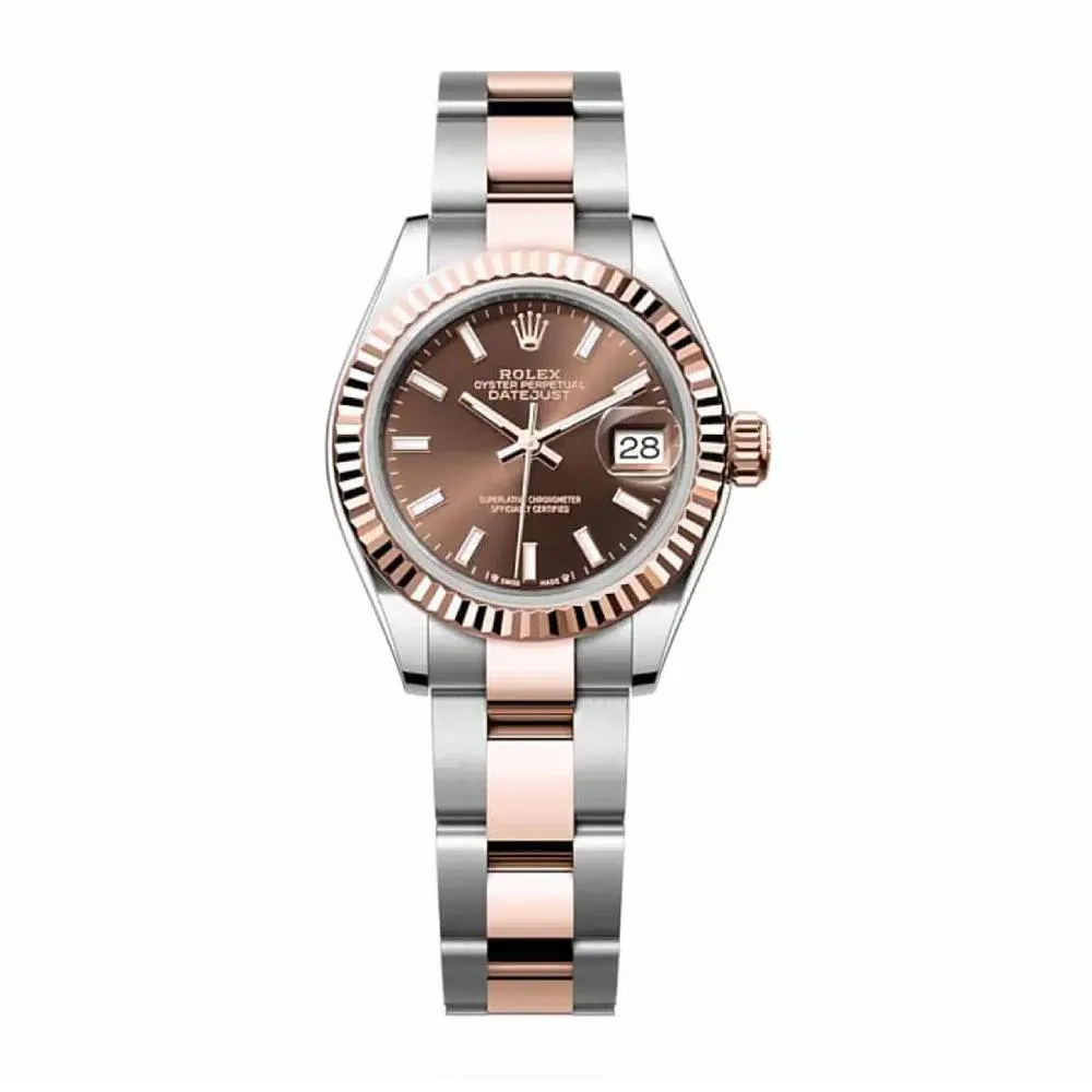 Rolex Lady-Datejust 28mm - Ref: 279171-0018 - Chocolate Stick Dial, Two Tone Stainless Steel & 18K Rose Gold Oyster Bracelet Women's Watch