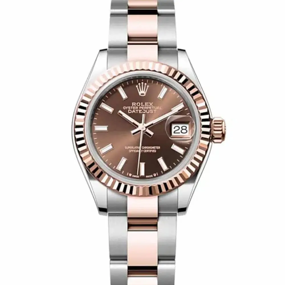 Rolex Lady-Datejust 28mm - Ref: 279171-0018 - Chocolate Stick Dial, Two Tone Stainless Steel & 18K Rose Gold Oyster Bracelet Women's Watch