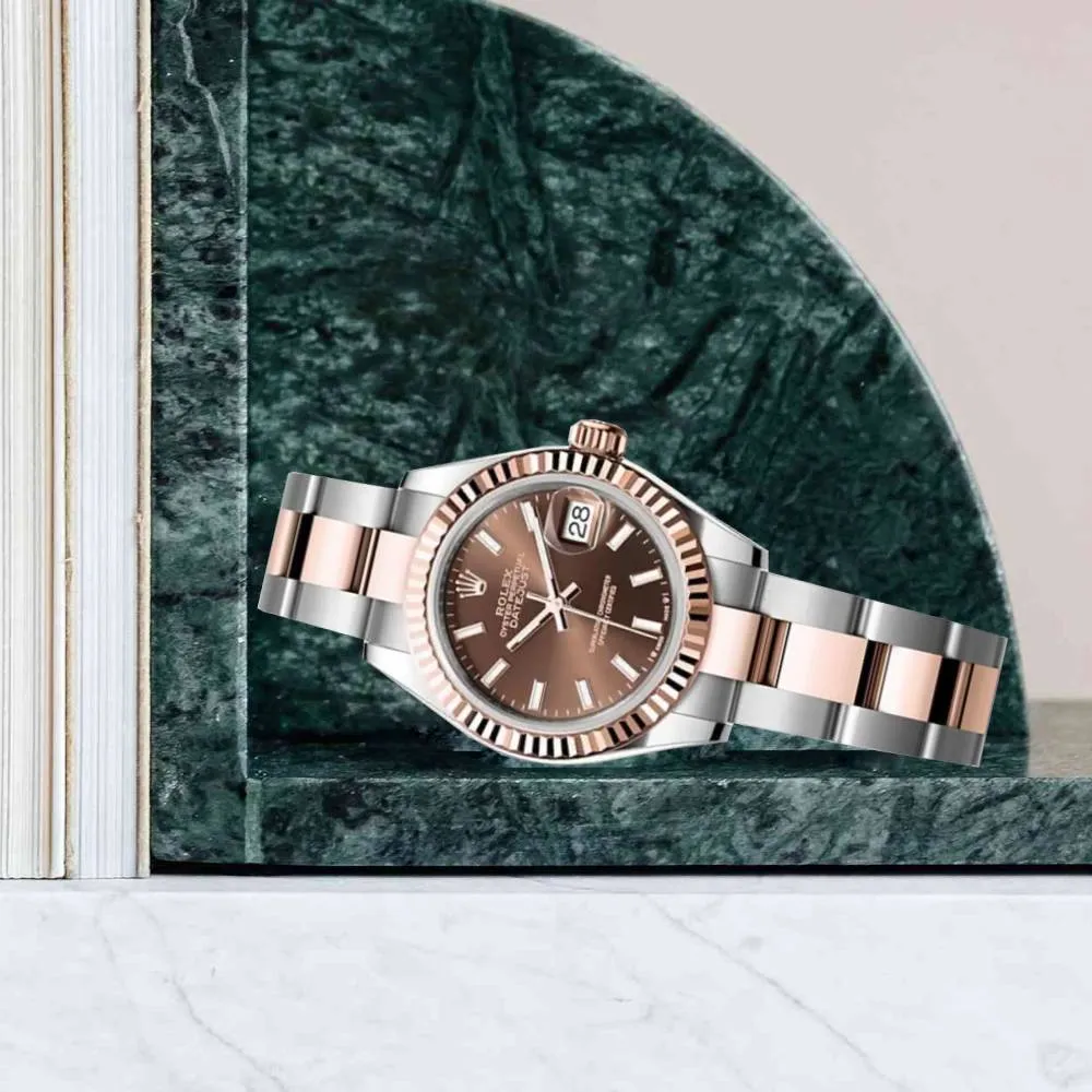 Rolex Lady-Datejust 28mm - Ref: 279171-0018 - Chocolate Stick Dial, Two Tone Stainless Steel & 18K Rose Gold Oyster Bracelet Women's Watch