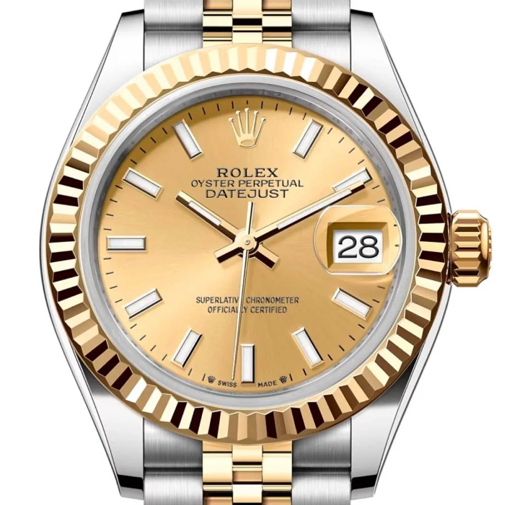 Rolex Lady-Datejust 28mm - Ref: 279173-0001 - Champagne Stick Dial, Two Tone Stainless Steel & 18K Yellow Gold Jubilee Bracelet Women's Watch