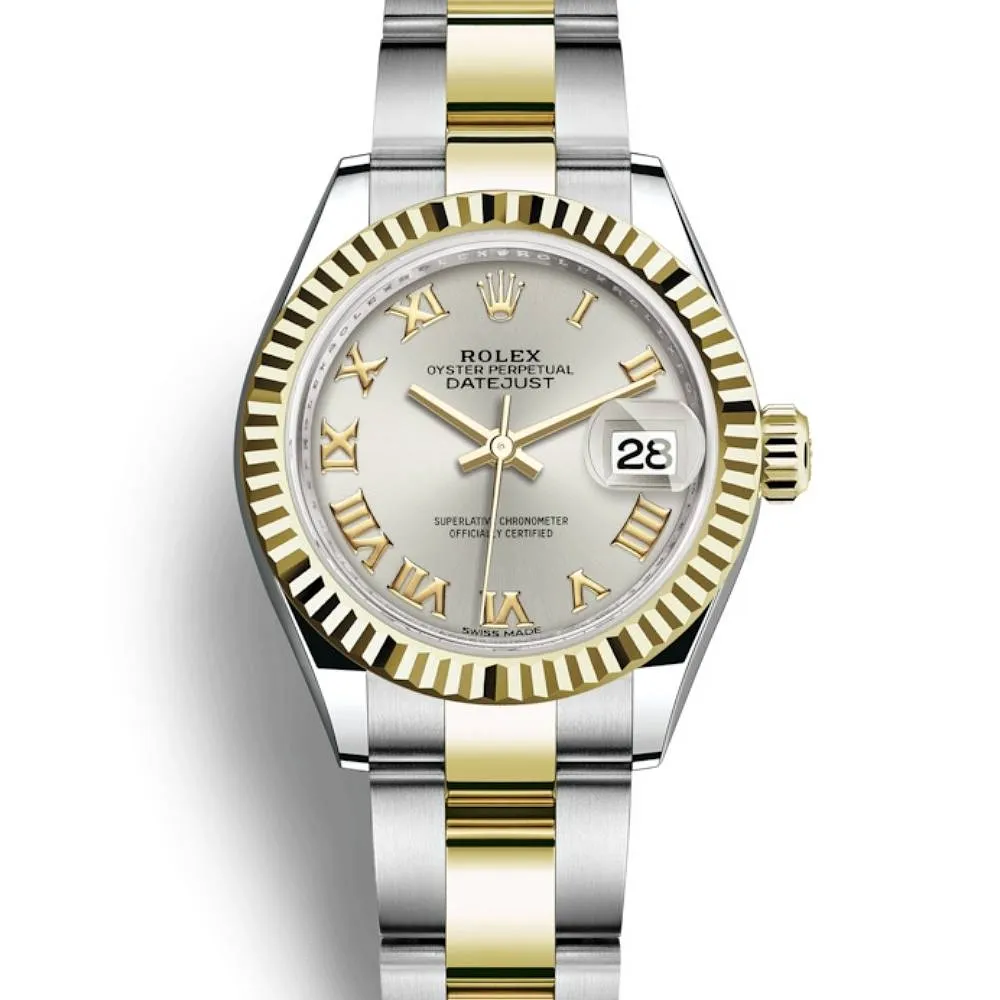 Rolex Lady-Datejust 28mm - Ref: 279173-0006 - Silver Roman Dial, Two Tone Stainless Steel & 18K Yellow Gold Oyster Bracelet Women's Watch