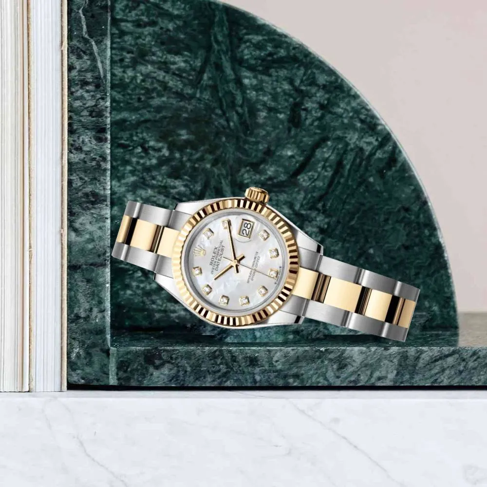 Rolex Lady-Datejust 28mm - Ref: 279173-0014 - White Mother of Pearl Diamond Dial, Two Tone Stainless Steel & 18K Yellow Gold Oyster Bracelet Women's Watch