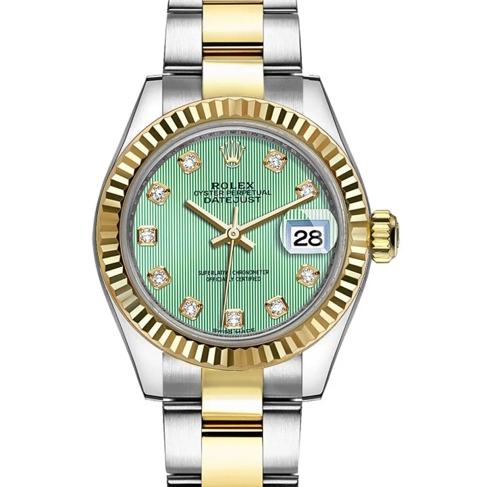 Rolex Lady-Datejust 28mm - Ref: 279173-0016 - Mint Green Diamond Dial, Two Tone Stainless Steel & 18K Yellow Gold Oyster Bracelet Women's Watch