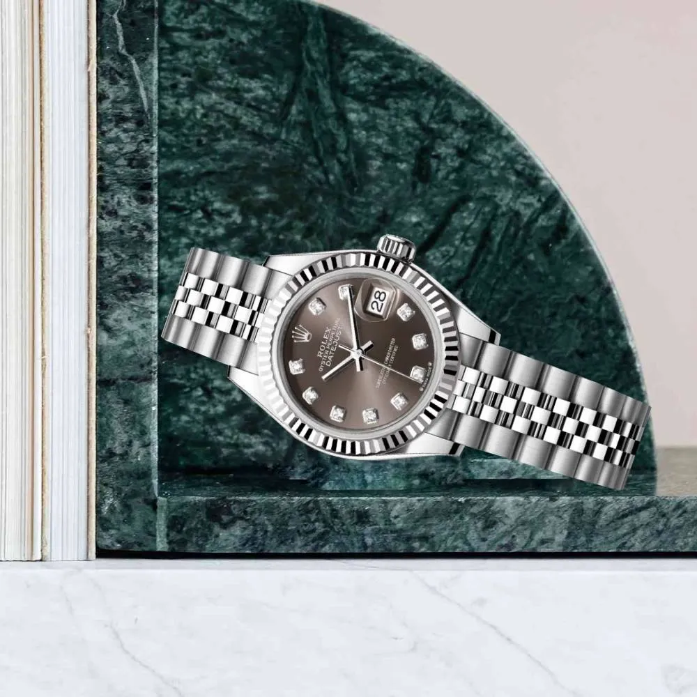 Rolex Lady-Datejust 28mm - Ref: 279174-0015 - Dark Grey Diamond Dial, Stainless Steel Jubilee Bracelet Women's Watch