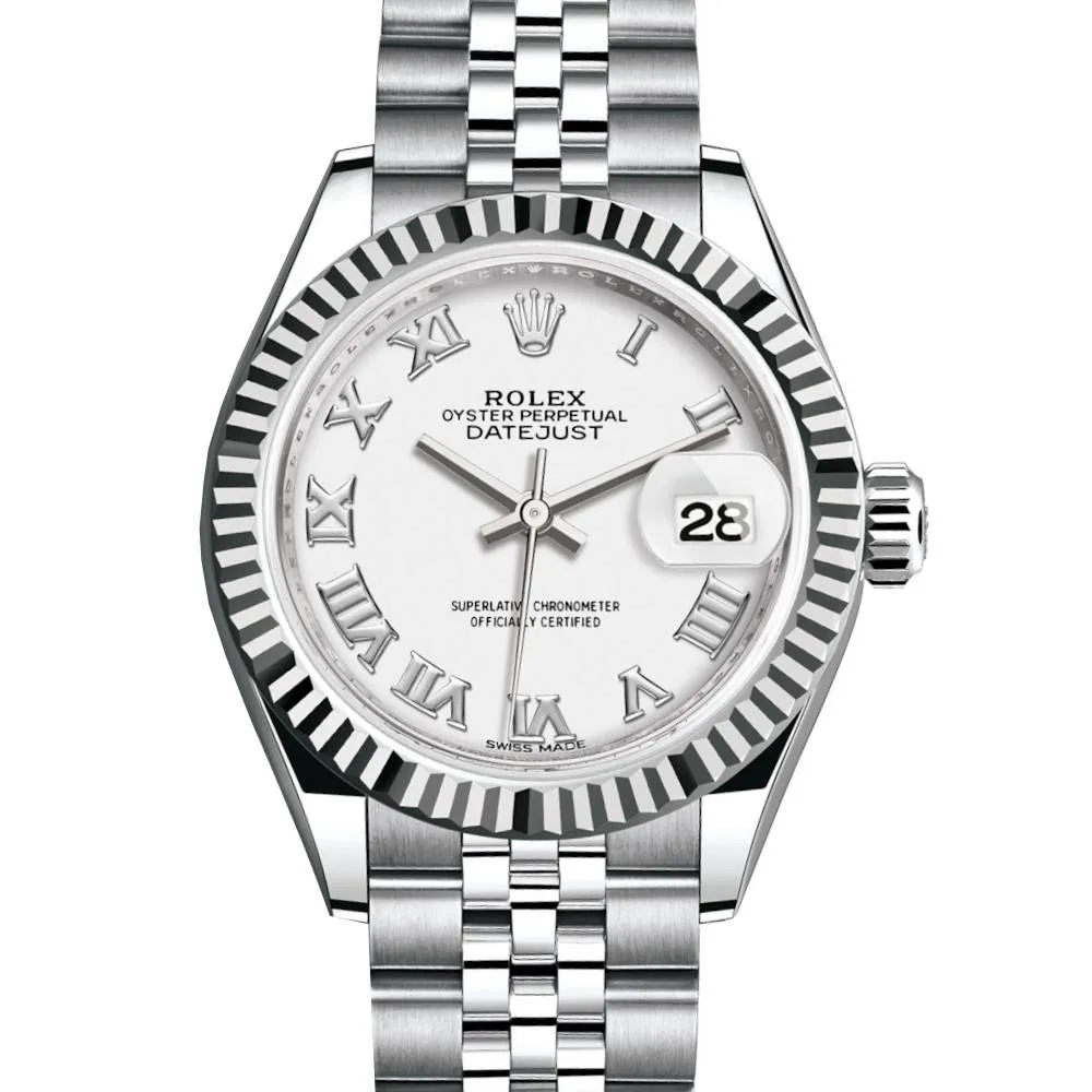 Rolex Lady-Datejust 28mm - Ref: 279174-0019 - White Roman Dial, Stainless Steel Jubilee Bracelet Women's Watch