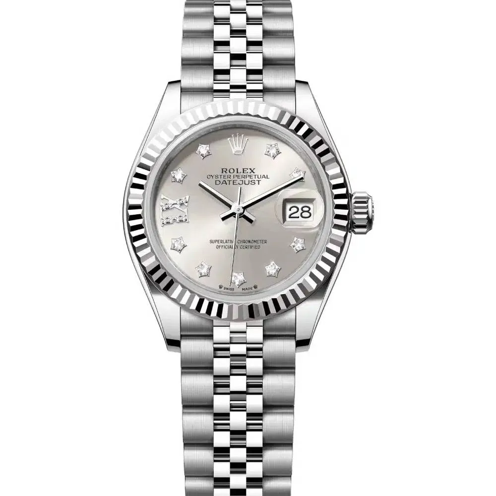 Rolex Lady-Datejust 28mm - Ref: 279174-0021 - Silver Diamond Dial, Stainless Steel Jubilee Bracelet Women's Watch