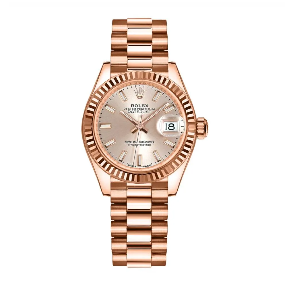 Rolex Lady Datejust 28mm - Ref: 279175-0001 - Sundust Dial, 18K Rose Gold President Bracelet Women's Watch