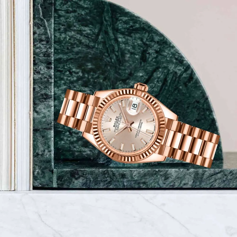 Rolex Lady Datejust 28mm - Ref: 279175-0001 - Sundust Dial, 18K Rose Gold President Bracelet Women's Watch