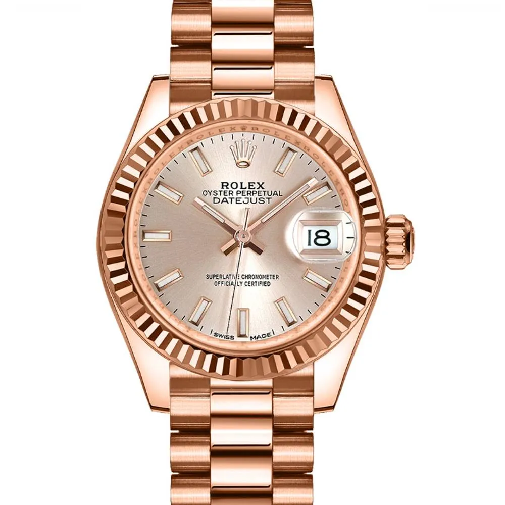 Rolex Lady Datejust 28mm - Ref: 279175-0001 - Sundust Dial, 18K Rose Gold President Bracelet Women's Watch