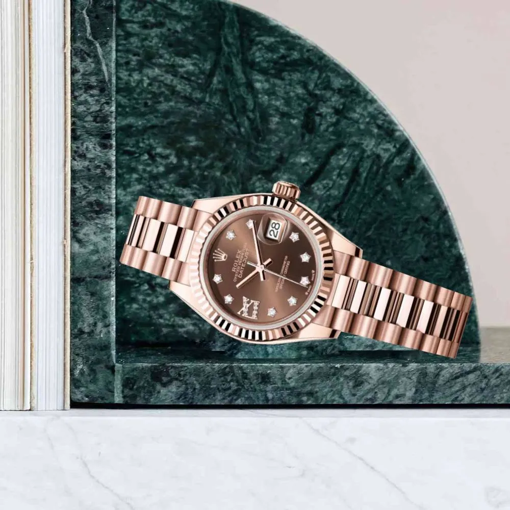 Rolex Lady Datejust 28mm - Ref: 279175-0002 - Chocolate Dial, 18K Rose Gold President Bracelet Women's Watch