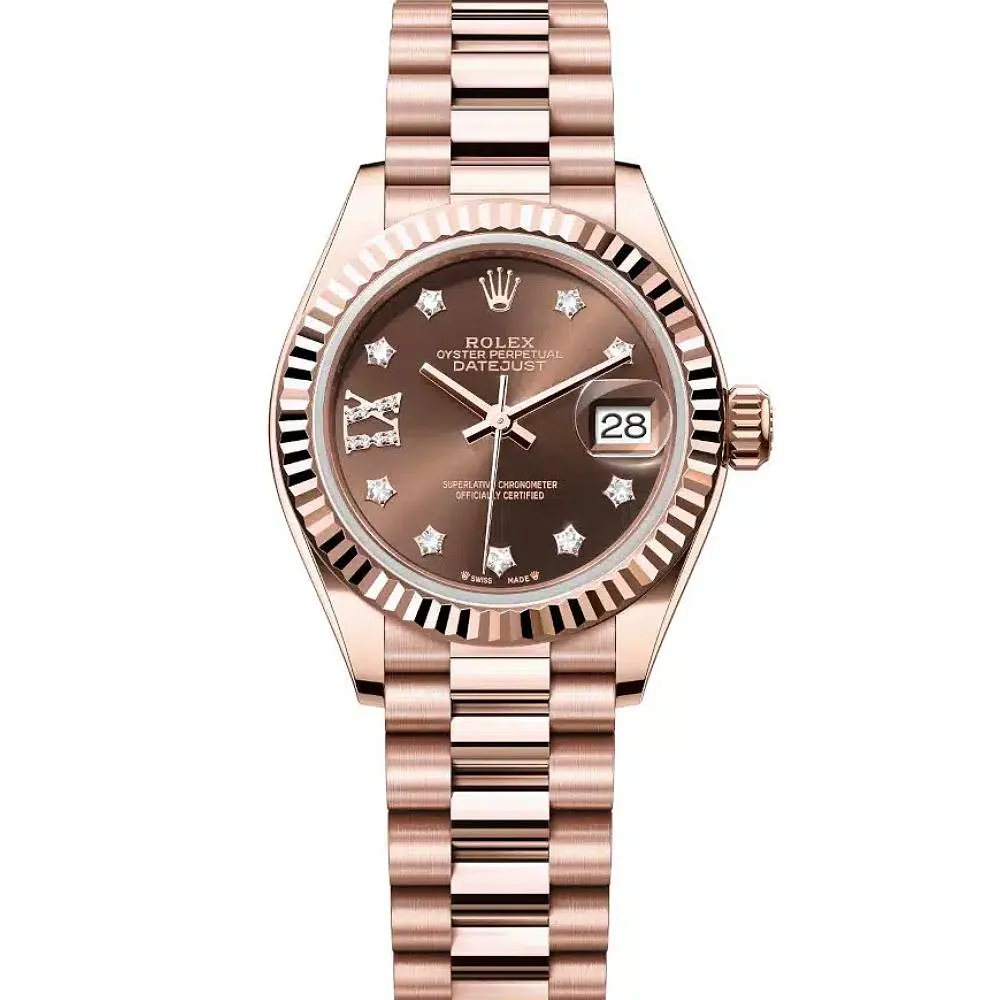 Rolex Lady Datejust 28mm - Ref: 279175-0002 - Chocolate Dial, 18K Rose Gold President Bracelet Women's Watch