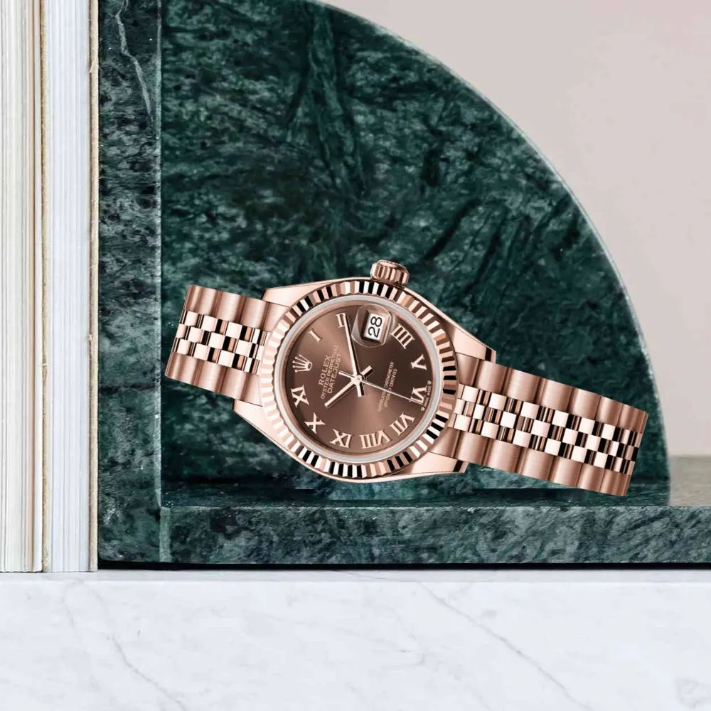 Rolex Lady Datejust 28mm - Ref: 279175-0015 - Chocolate Dial, 18K Rose Gold Jubilee Bracelet Women's Watch