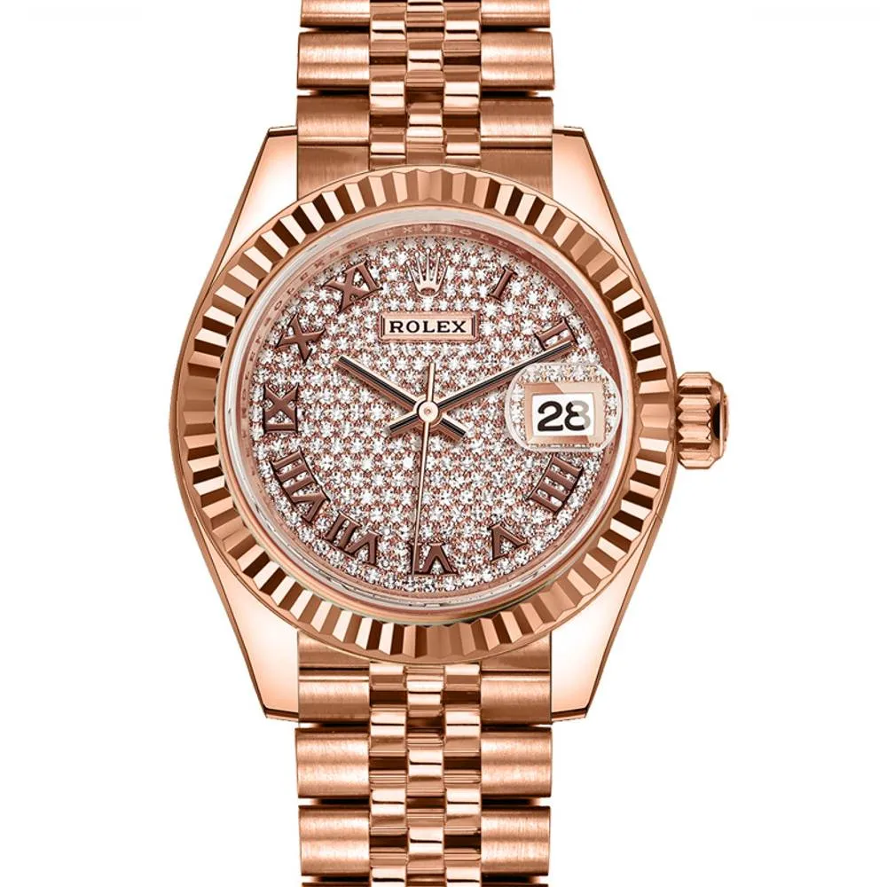 Rolex Lady Datejust 28mm - Ref: 279175-0024 - Diamond Pave Dial, 18K Rose Gold Jubilee Bracelet Women's Watch
