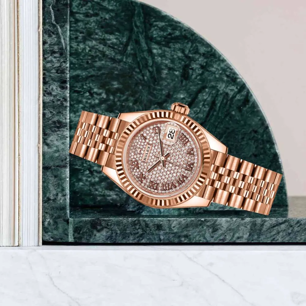Rolex Lady Datejust 28mm - Ref: 279175-0024 - Diamond Pave Dial, 18K Rose Gold Jubilee Bracelet Women's Watch