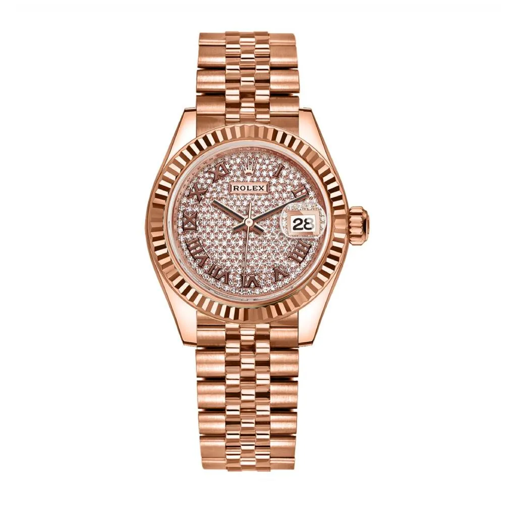 Rolex Lady Datejust 28mm - Ref: 279175-0024 - Diamond Pave Dial, 18K Rose Gold Jubilee Bracelet Women's Watch