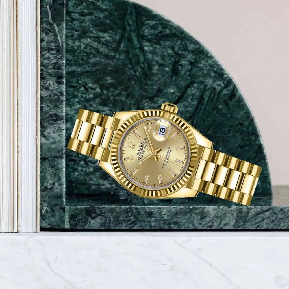 Rolex Lady Datejust 28mm - Ref: 279178-0001 - Champagne Dial, 18K Yellow Gold President Bracelet Women's Watch