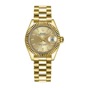 Rolex Lady Datejust 28mm - Ref: 279178-0001 - Champagne Dial, 18K Yellow Gold President Bracelet Women's Watch
