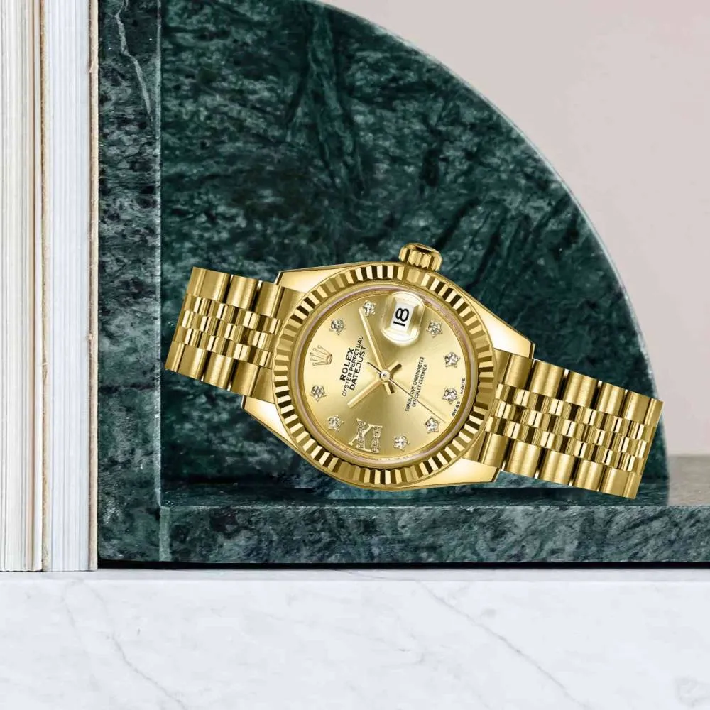 Rolex Lady Datejust 28mm - Ref: 279178-0014 - Champagne Dial, 18K Yellow Gold Jubilee Bracelet Women's Watch