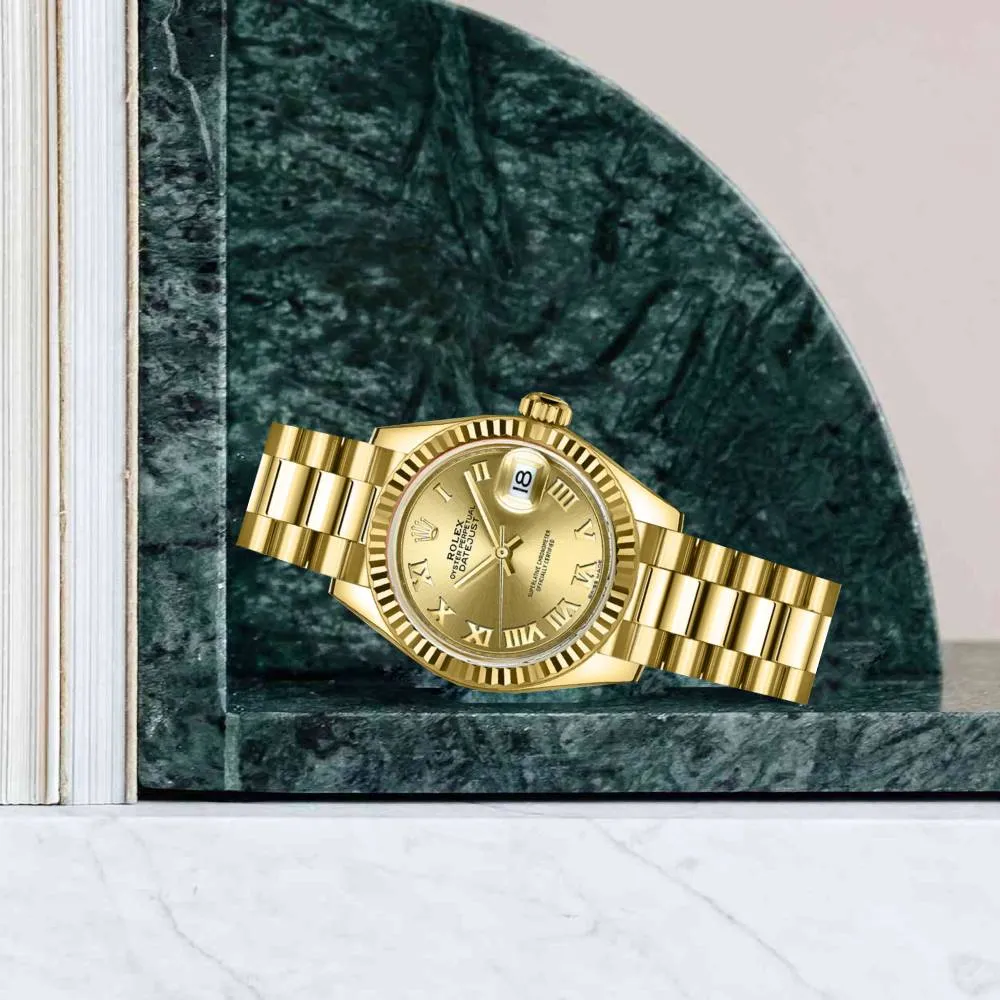 Rolex Lady Datejust 28mm - Ref: 279178-0022 - Champagne Dial, 18K Yellow Gold President Bracelet Women's Watch