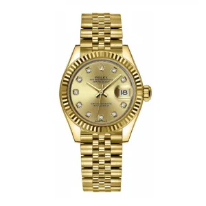 Rolex Lady Datejust 28mm - Ref: 279178-0024 - Champagne Dial, 18K Yellow Gold Jubilee Bracelet Women's Watch
