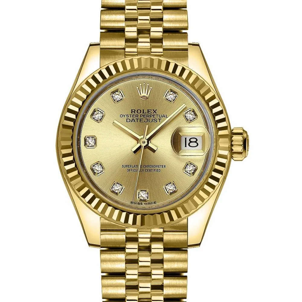 Rolex Lady Datejust 28mm - Ref: 279178-0024 - Champagne Dial, 18K Yellow Gold Jubilee Bracelet Women's Watch