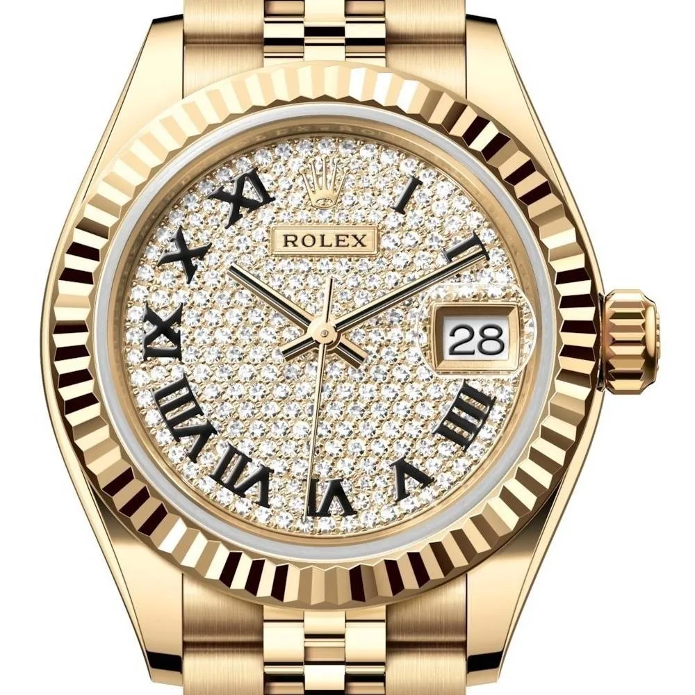 Rolex Lady Datejust 28mm - Ref: 279178-0032 - Diamond Pave Dial, 18K Yellow Gold Jubilee Bracelet Women's Watch