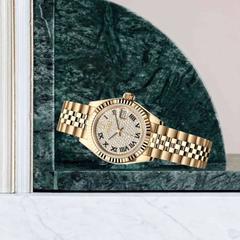 Rolex Lady Datejust 28mm - Ref: 279178-0032 - Diamond Pave Dial, 18K Yellow Gold Jubilee Bracelet Women's Watch
