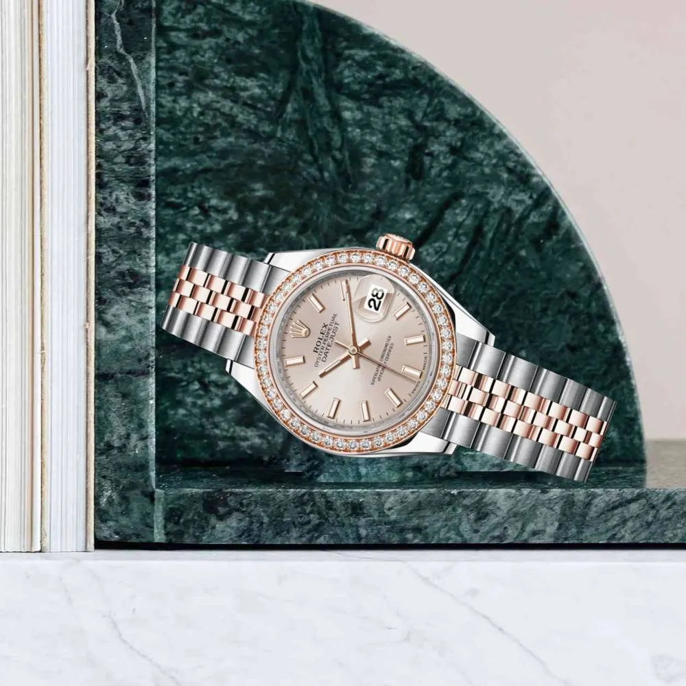 Rolex Lady-Datejust 28mm - Ref: 279381rbr-0001 - Sundust Stick Dial & Diamond Bezel, Two Tone Stainless Steel & 18K Rose Gold Jubilee Bracelet Women's Watch